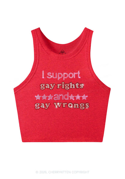 Rhinestone I Support Gay Rights Y2K Crop Tank Top Cherrykitten