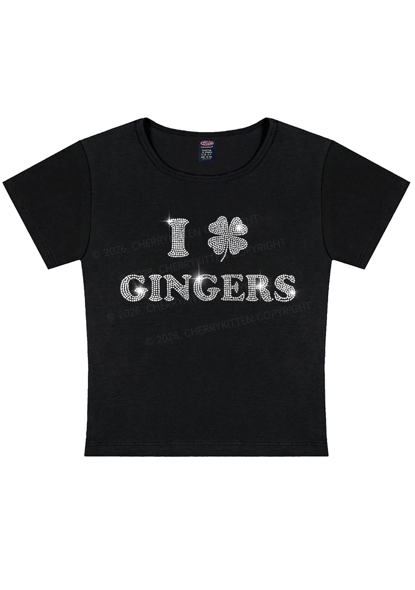 Rhinestone I Love Gingers St Patricks Y2K Baby Tee Cherrykitten