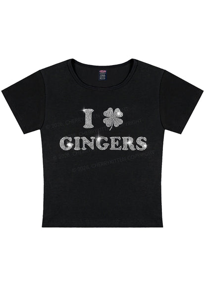 Rhinestone I Love Gingers St Patricks Y2K Baby Tee Cherrykitten