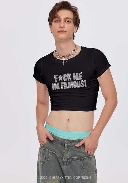 Rhinestone Fxxk Me Im Famous Y2K Baby Tee Cherrykitten