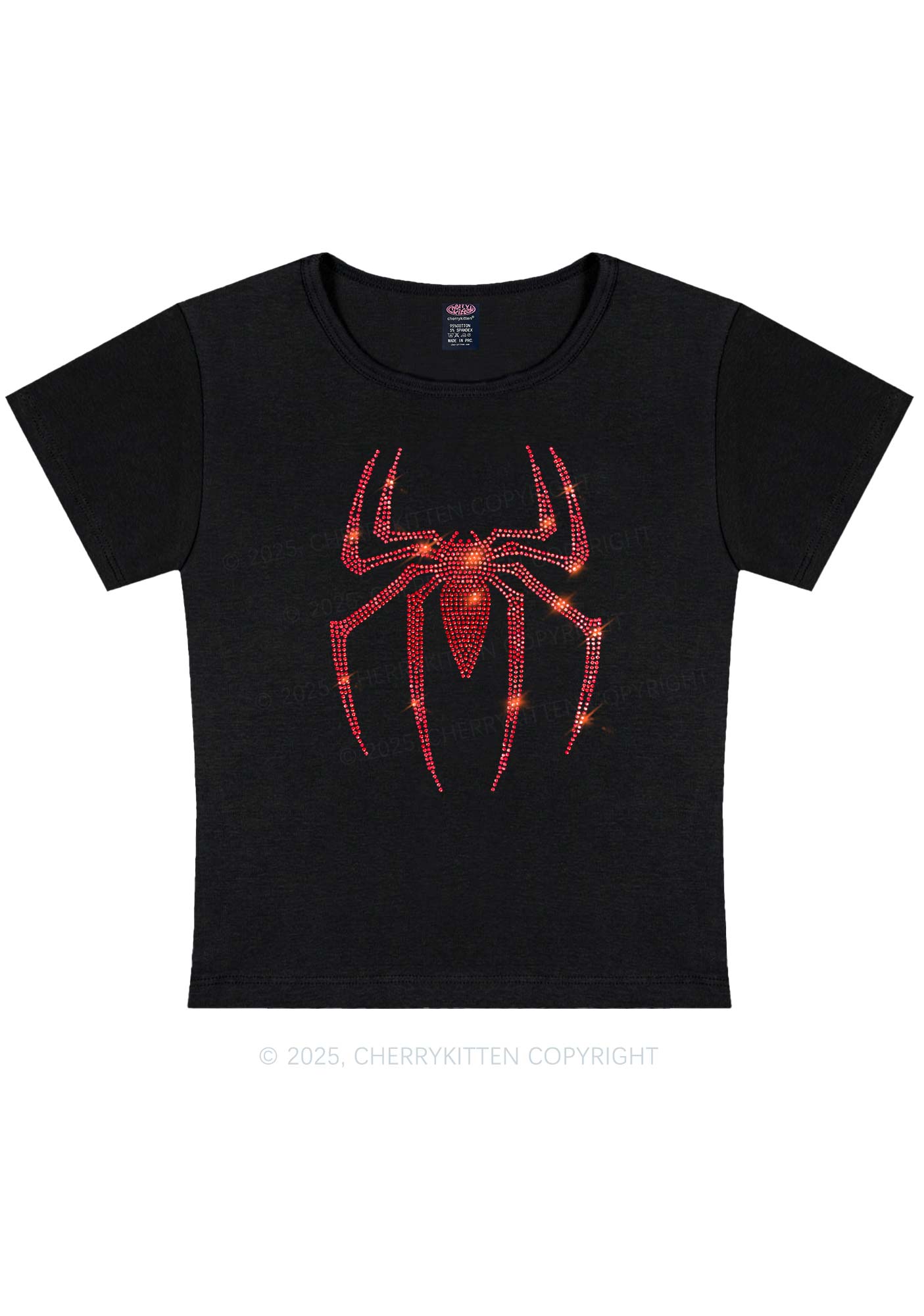 Rhinestone Red Spider Y2K Baby Tee Cherrykitten