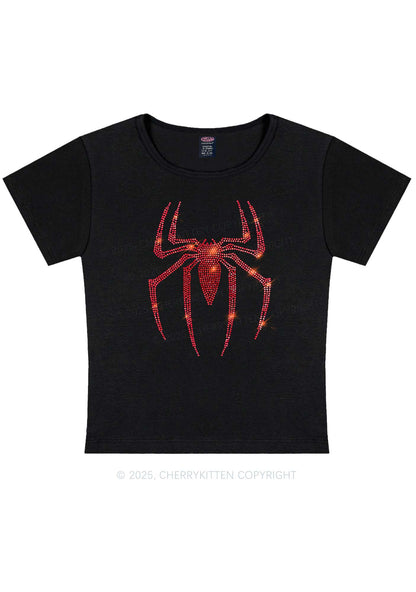 Rhinestone Red Spider Y2K Baby Tee Cherrykitten