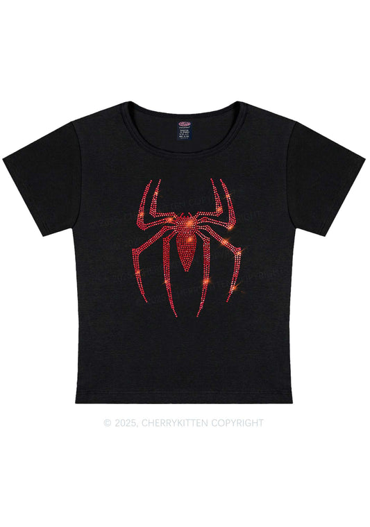 Rhinestone Red Spider Y2K Baby Tee Cherrykitten