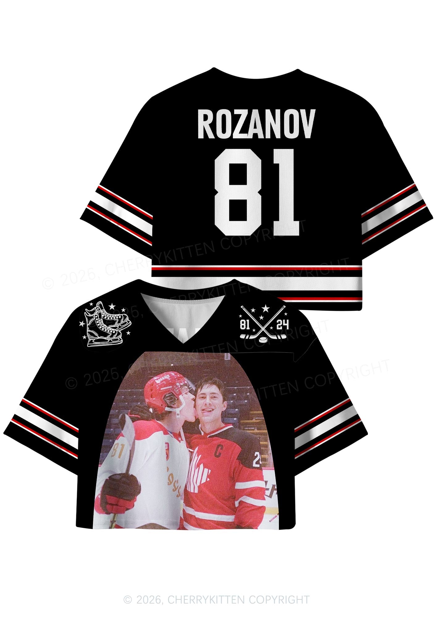 Black Hockey Boys Kissing HR Y2K Crop Sport Jersey Shirts Cherrykitten