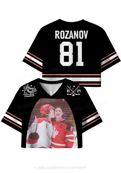 Black Hockey Boys Kissing HR Y2K Crop Sport Jersey Shirts Cherrykitten