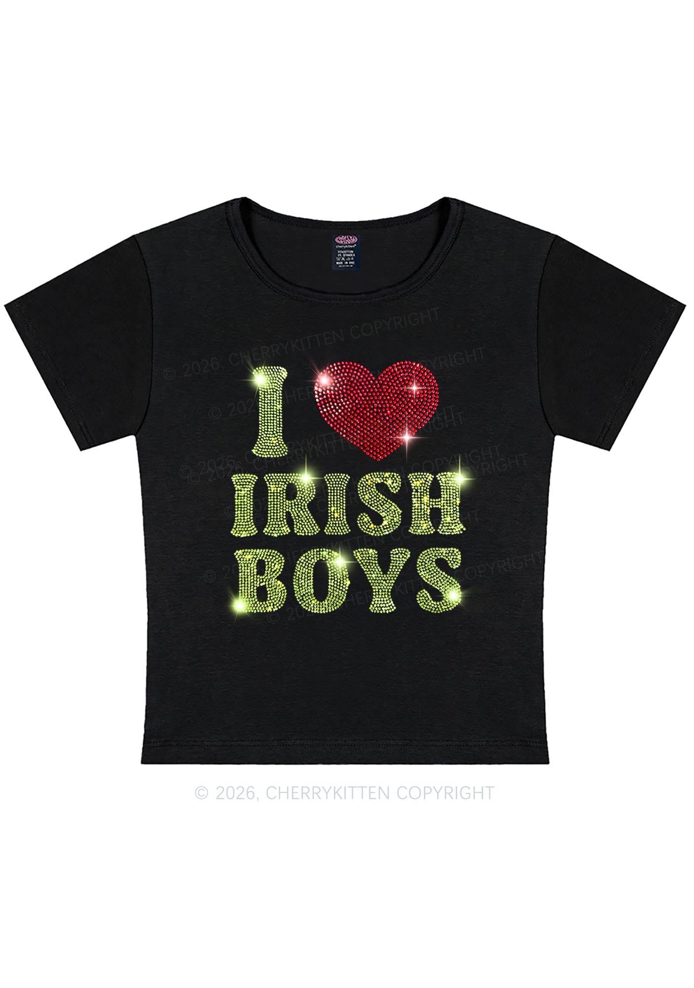 Rhinestone I Love Irish Boys St Patricks Y2K Baby Tee Cherrykitten