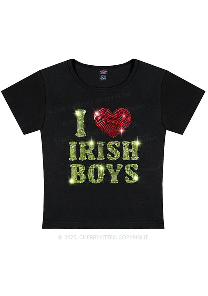Rhinestone I Love Irish Boys St Patricks Y2K Baby Tee Cherrykitten