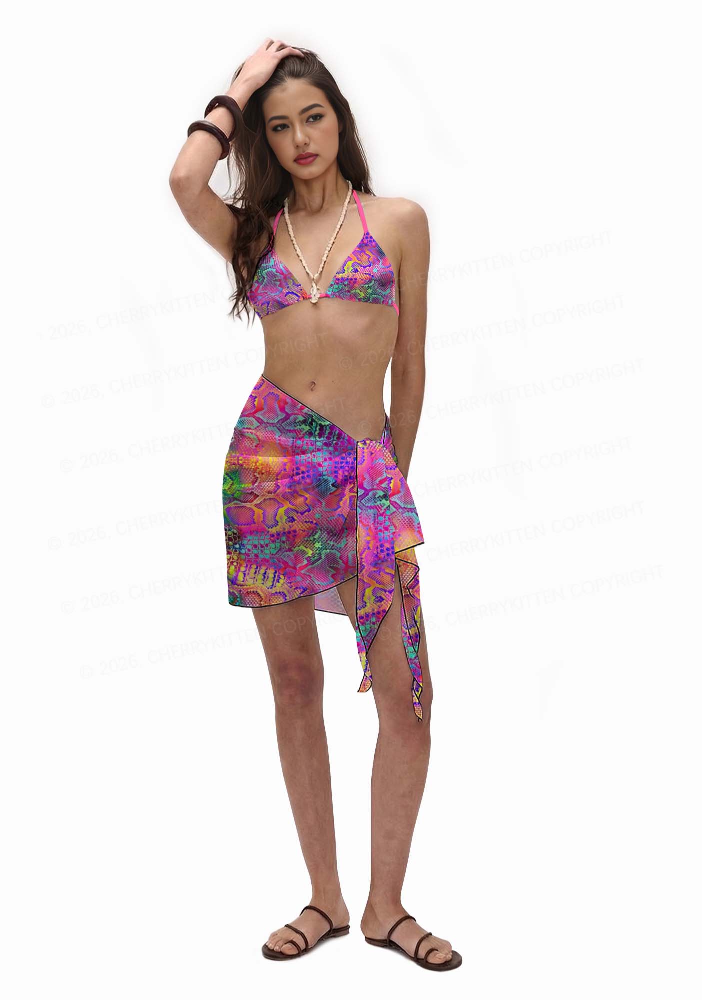 Rainbow Snake Skin Y2K Print Bikini Set Cherrykitten