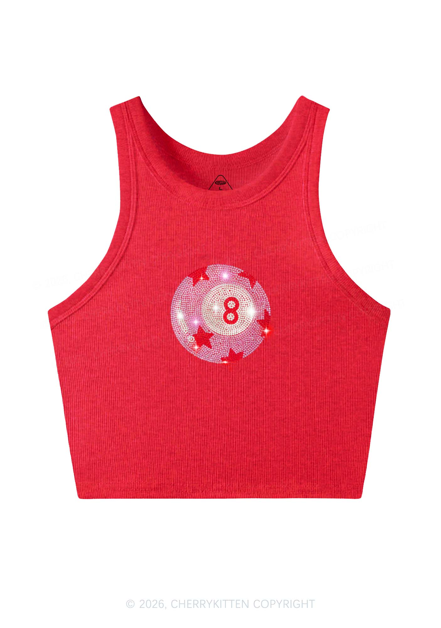 Rhinestone Pink Eight Ball Star Y2K Crop Tank Top Cherrykitten