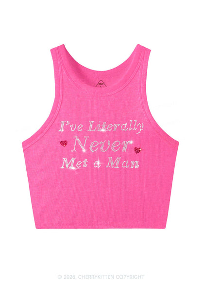 Rhinestone Never Met A Man Pride Y2K Crop Tank Top Cherrykitten