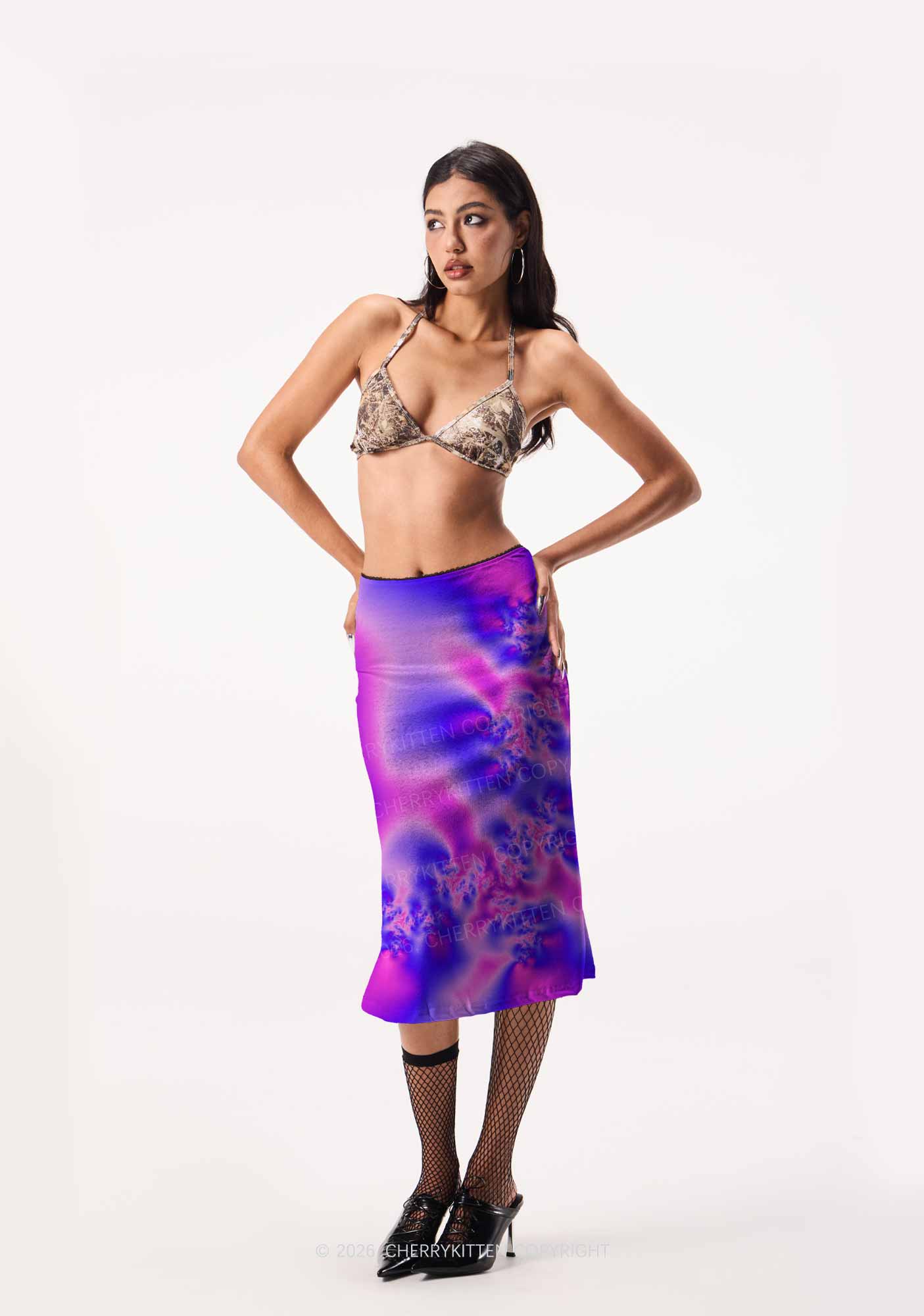 Bisexual Thermal Pride Y2K Print Midi Skirt Cherrykitten