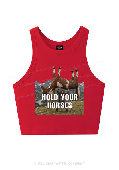 Man Hold Your Horses Y2K Crop Tank Top Cherrykitten