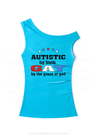 Autistic By Birth Gay Y2K Off Shoulder Tank Top Cherrykitten