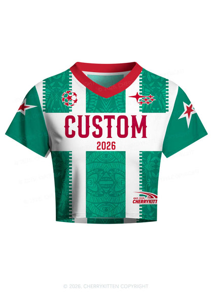 Custom Green Mexican Flag Y2K Crop Football Jersey Shirts Cherrykitten