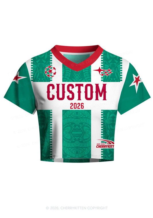 Custom Green Mexican Flag Y2K Crop Football Jersey Shirts Cherrykitten
