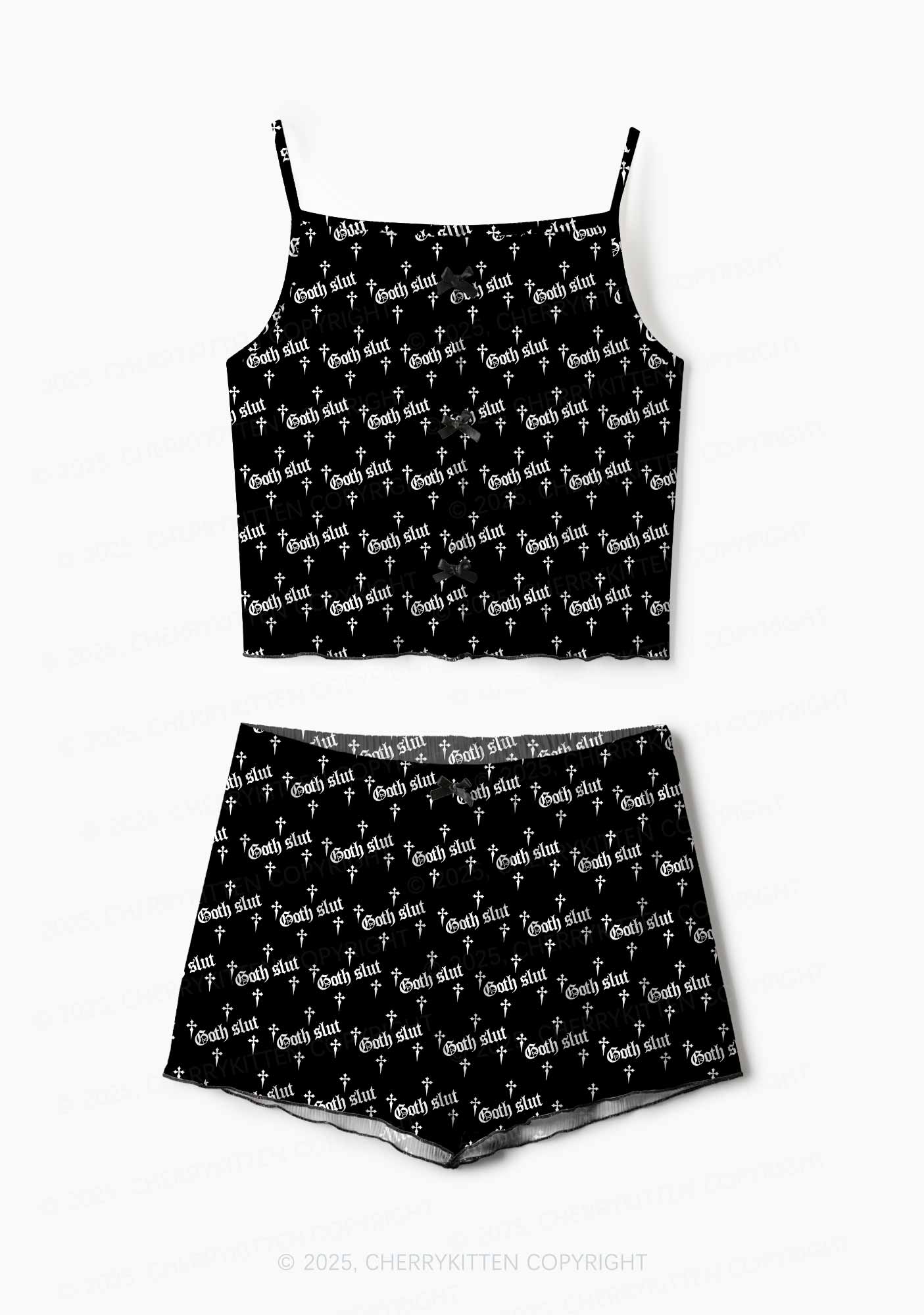 Halloween White Goth Slxt Y2K Print Cami Shorts Pajama Set Cherrykitten