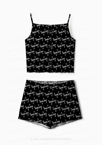 Halloween White Goth Slxt Y2K Print Cami Shorts Pajama Set Cherrykitten