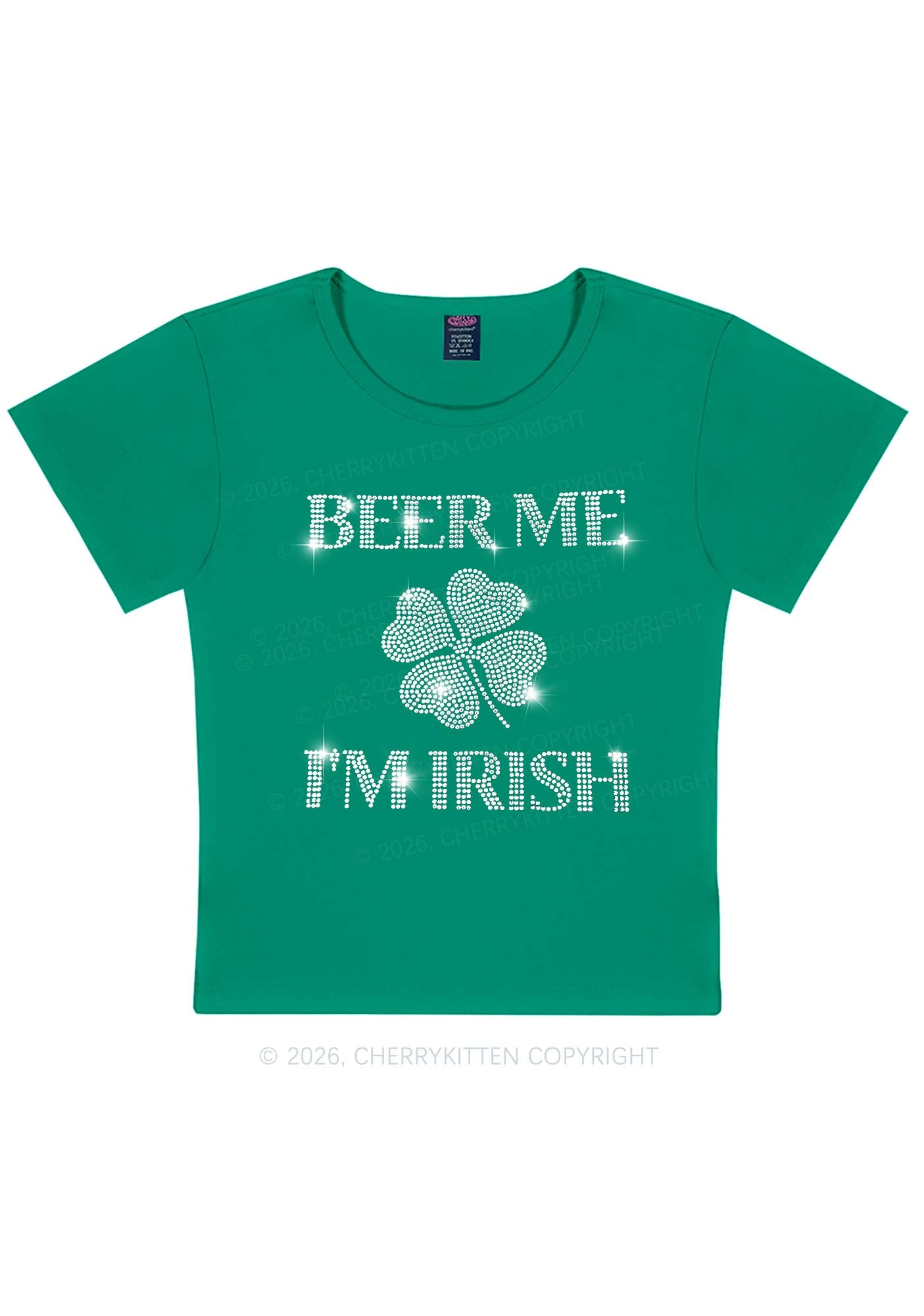 Rhinestone Beer Me Im Irish St Patricks Y2K Baby Tee Cherrykitten