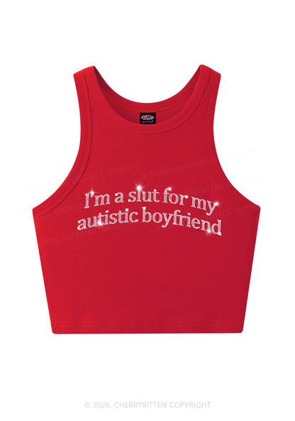 Rhinestone Slxt For My Autistic BF Y2K Crop Tank Top Cherrykitten