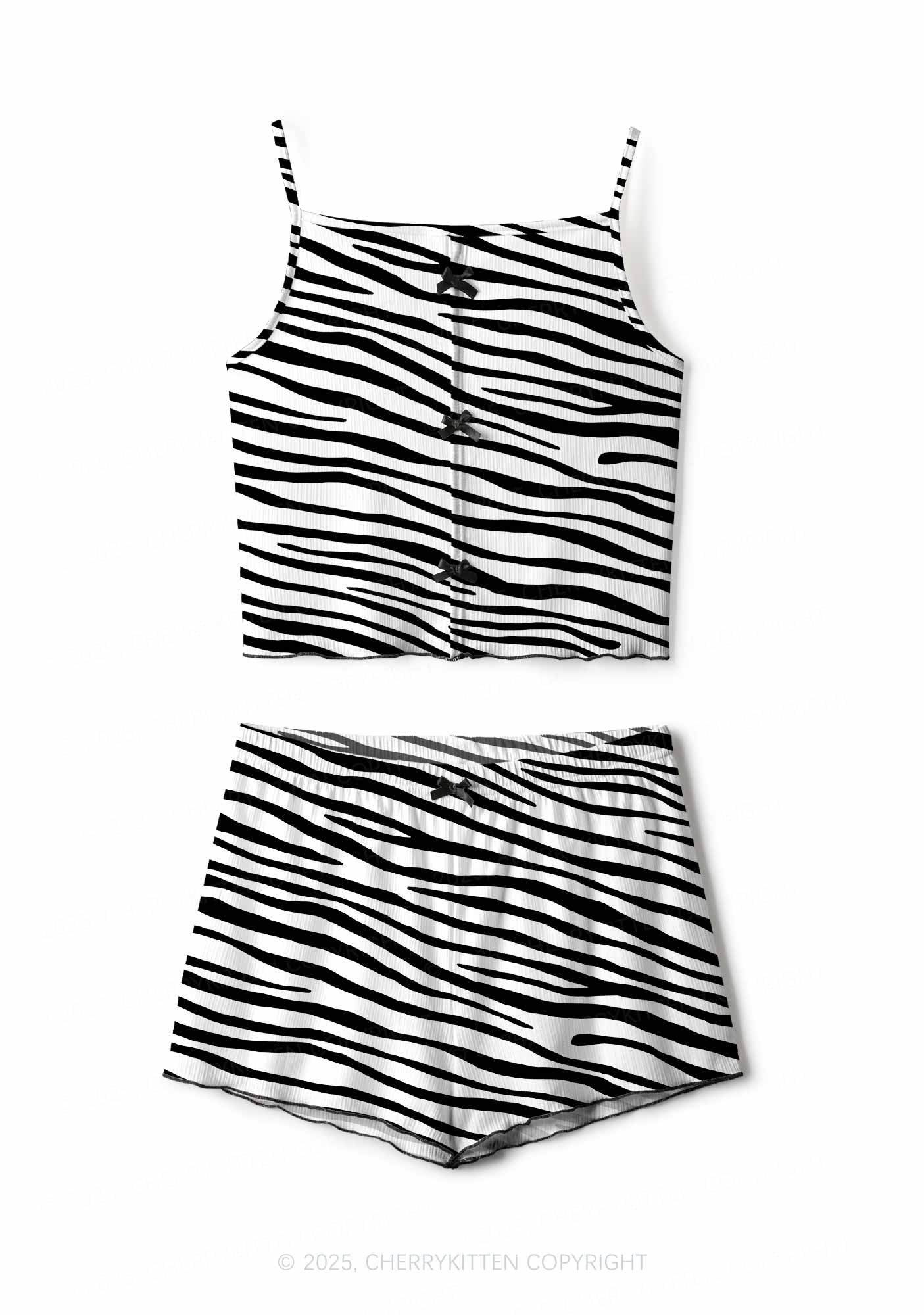 Zebra Pattern Y2K Print Cami Shorts Pajama Set Cherrykitten