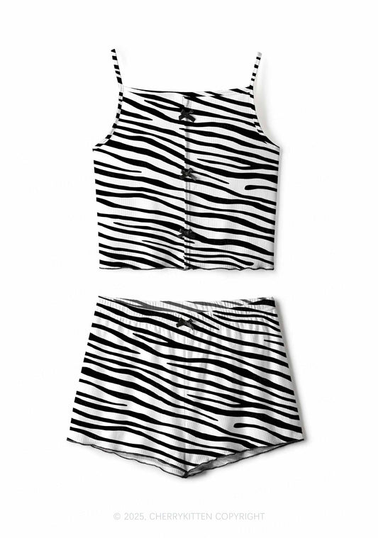 Zebra Pattern Y2K Print Cami Shorts Pajama Set Cherrykitten