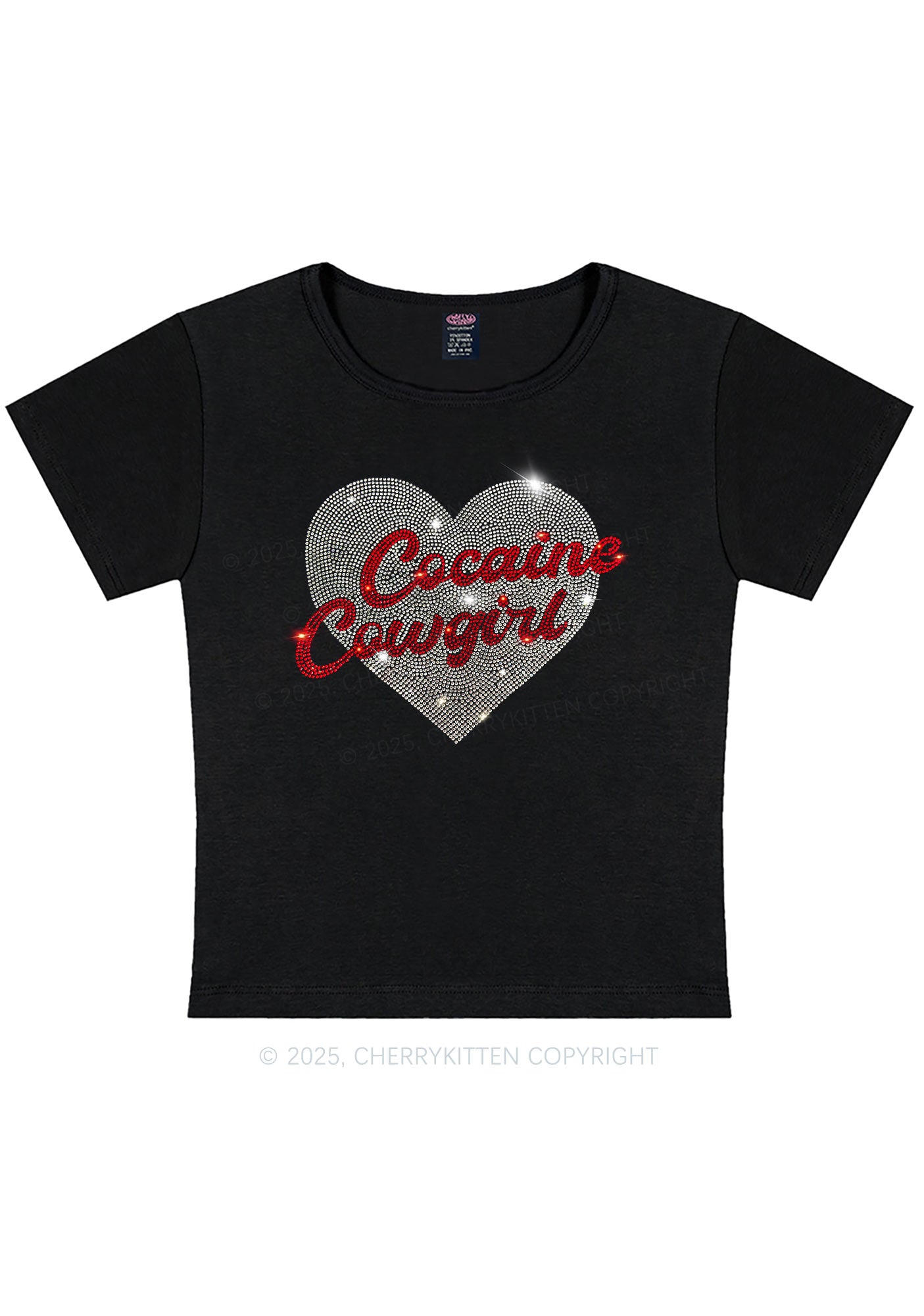 Rhinestone Cola Cowgirl Y2K Baby Tee Cherrykitten
