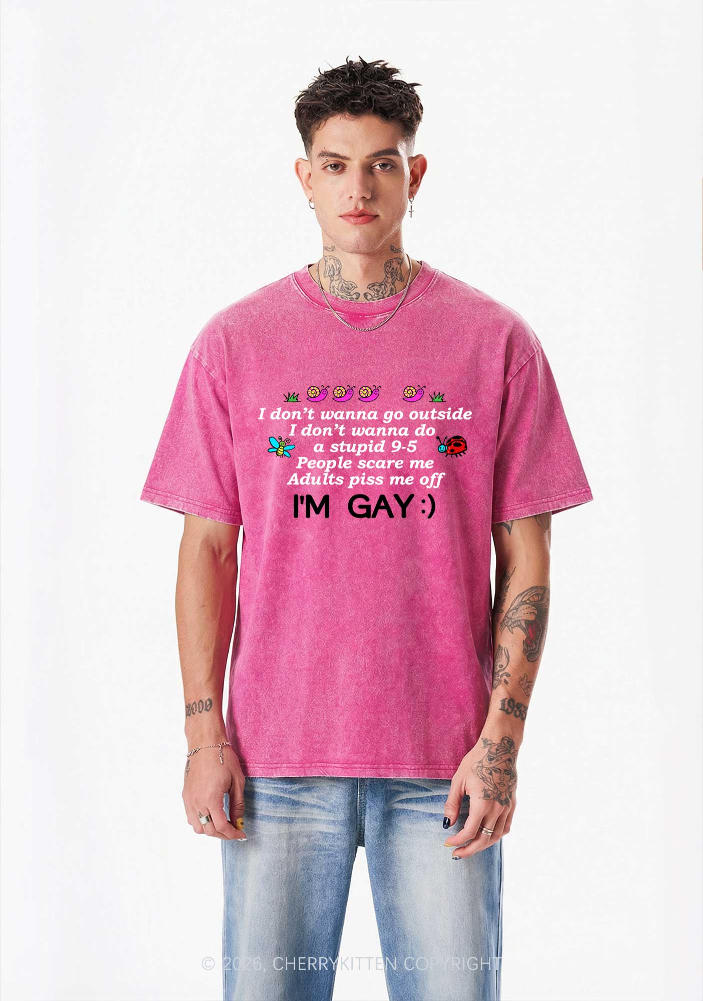 People Scare Me Im Gay Pride Y2K Shirts Washed Tee Cherrykitten