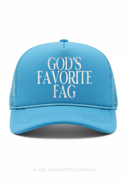 Glitter Gods Favorite Fag Pride Y2K Trucker Hat Cherrykitten