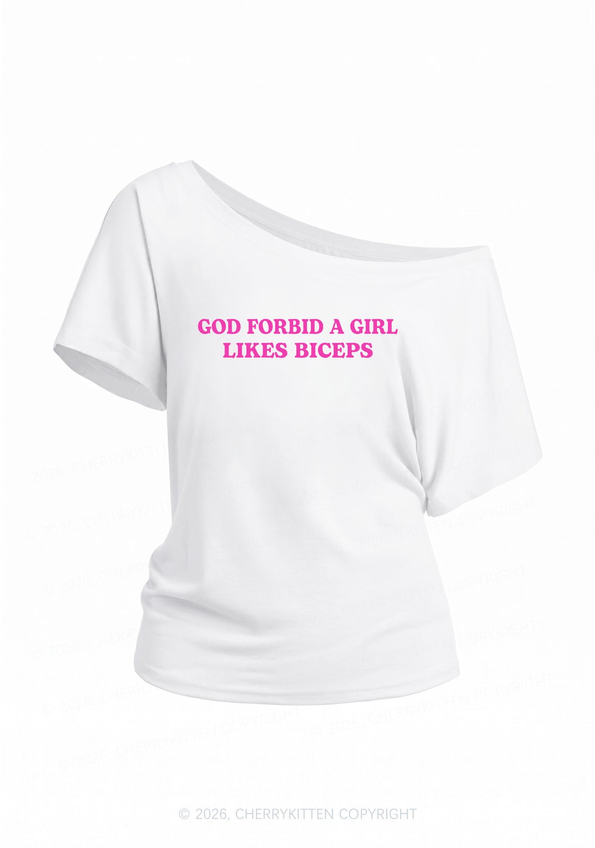 God Forbid A Girl Likes Biceps Y2K Off Shoulder Tee Cherrykitten