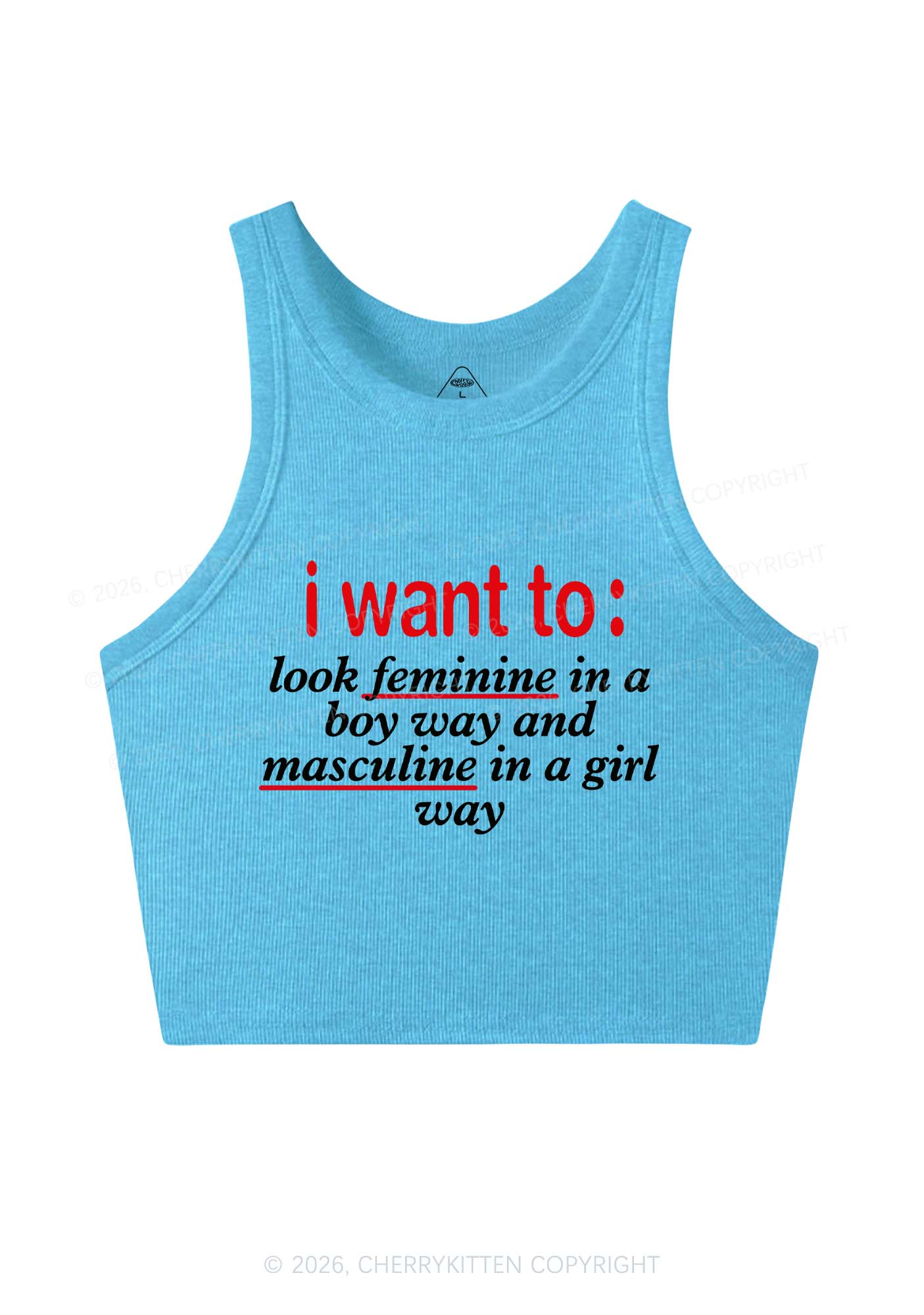 I Want To Feminine Masculine Pride Y2K Crop Tank Top Cherrykitten