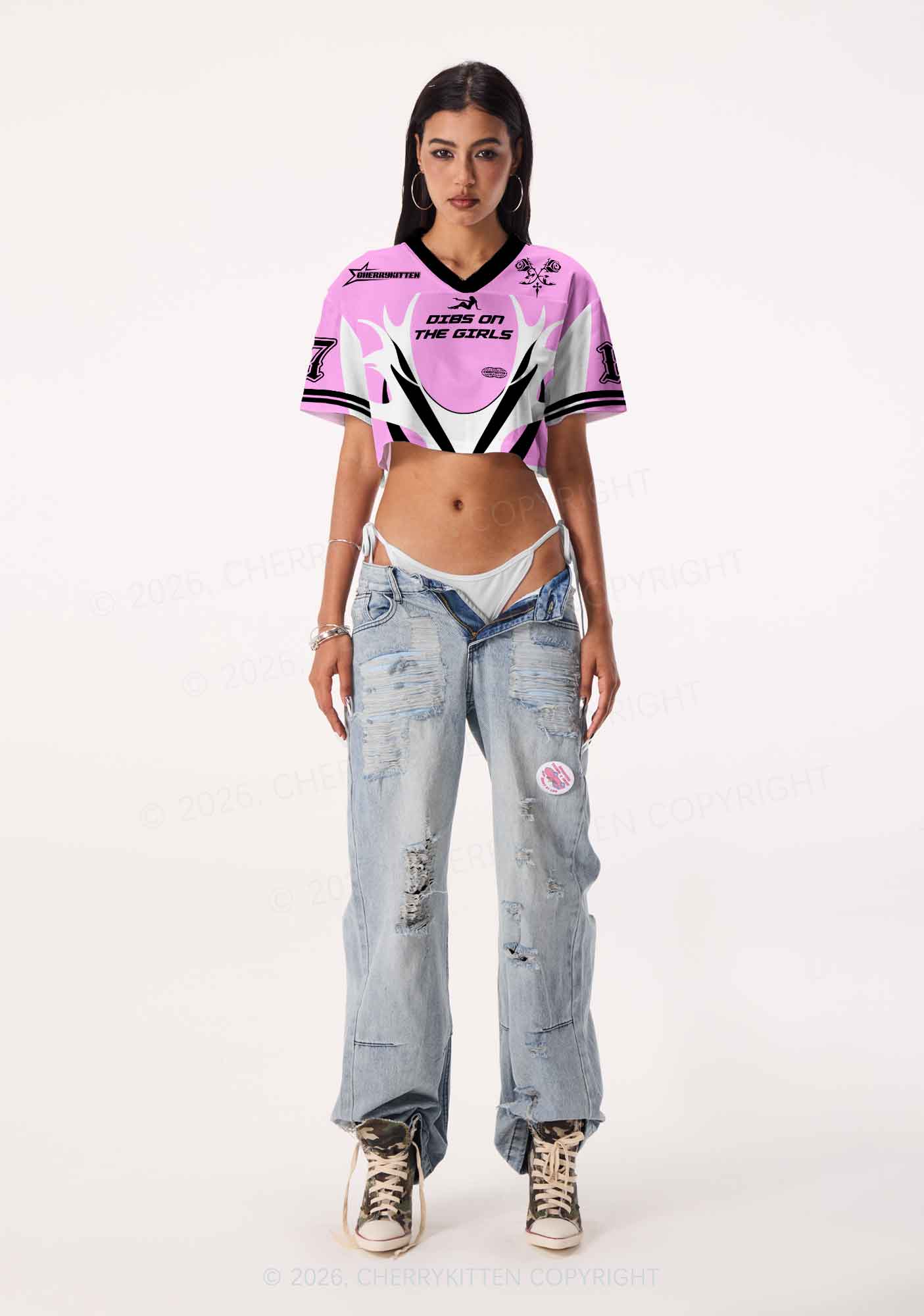 Dibs On The Girls Pride Y2K Crop Sport Jersey Shirts Cherrykitten