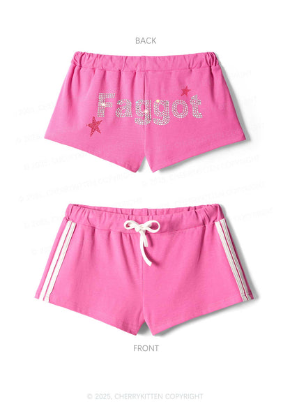 Rhinestone Faggot Pride Y2K Drawstring Mini Shorts Cherrykitten