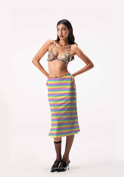 Rainbow Stripes Pride Y2K Print Midi Skirt Cherrykitten