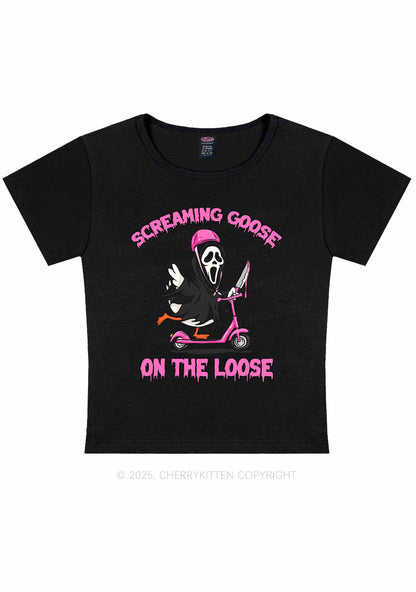 Halloween Screaming Goose On Loose Y2K Baby Tee Cherrykitten