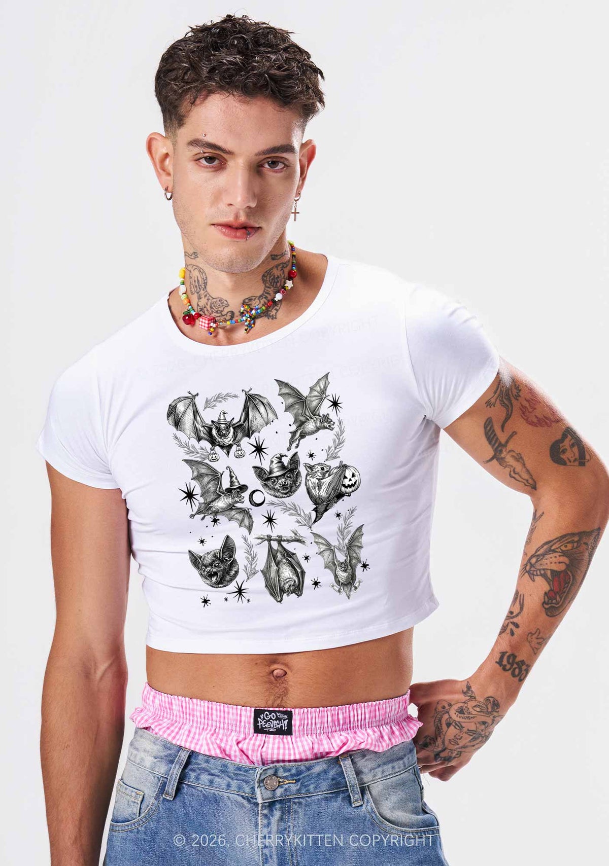 Halloween Bat Wizard Hat Y2K Baby Tee Cherrykitten