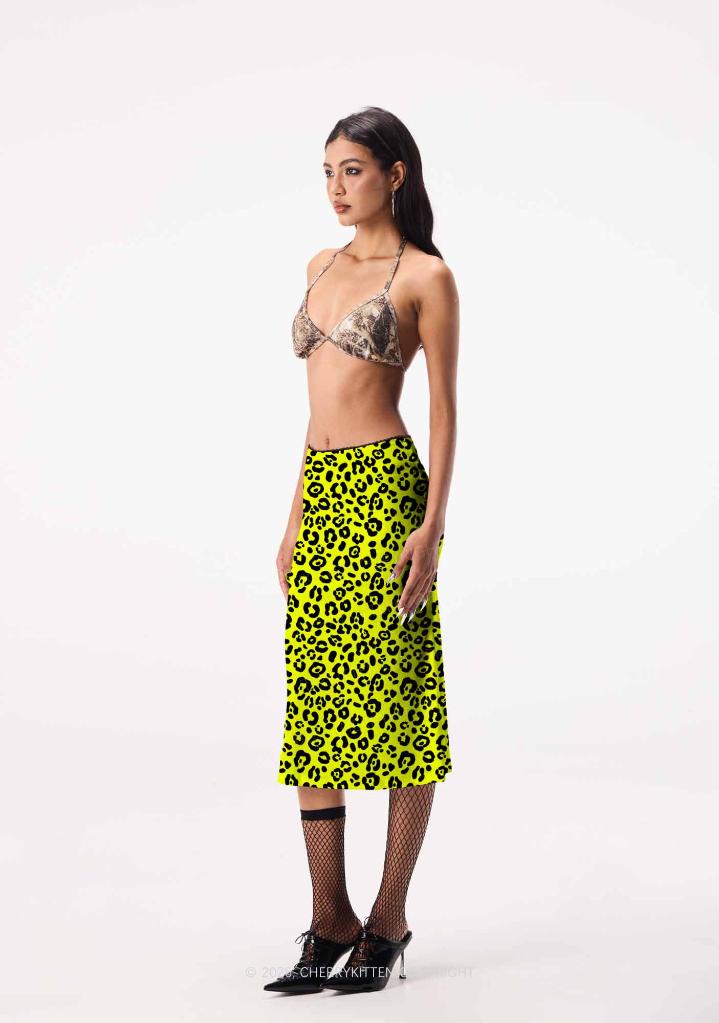 Neon Leopard Y2K Print Midi Skirt Cherrykitten
