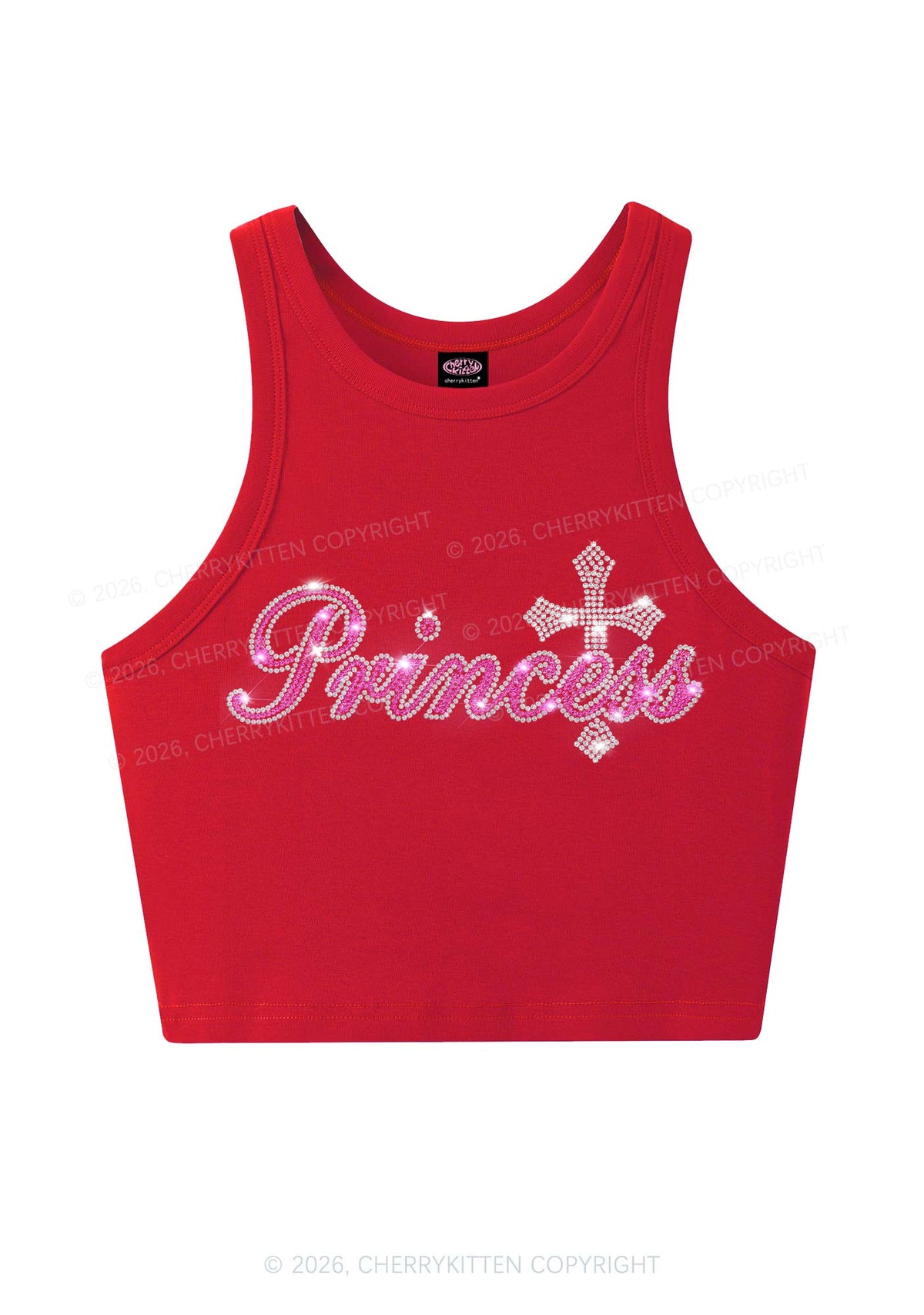 Rhinestone Princess Cross Y2K Crop Tank Top Cherrykitten