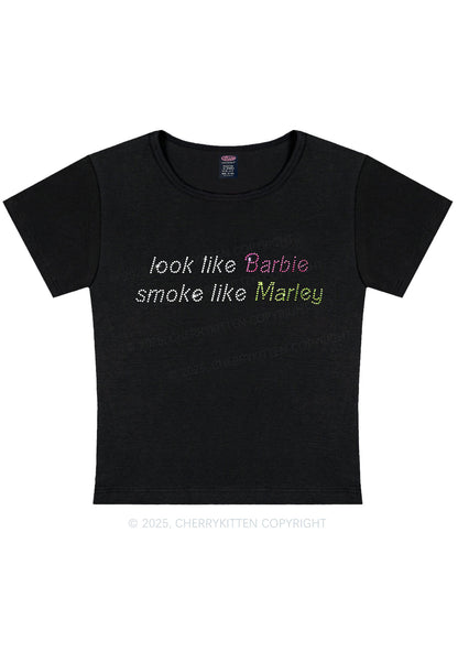 Rhinestone Smoke Like Marley Y2K Baby Tee Cherrykitten