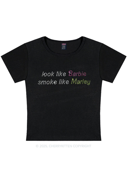 Rhinestone Smoke Like Marley Y2K Baby Tee Cherrykitten