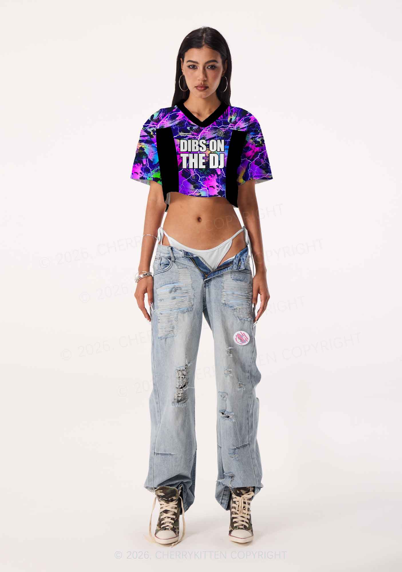 Dibs On The DJ Lightning Y2K Crop Sport Jersey Shirts Cherrykitten