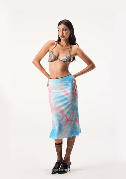 Trans Thermal Pride Y2K Print Midi Skirt Cherrykitten