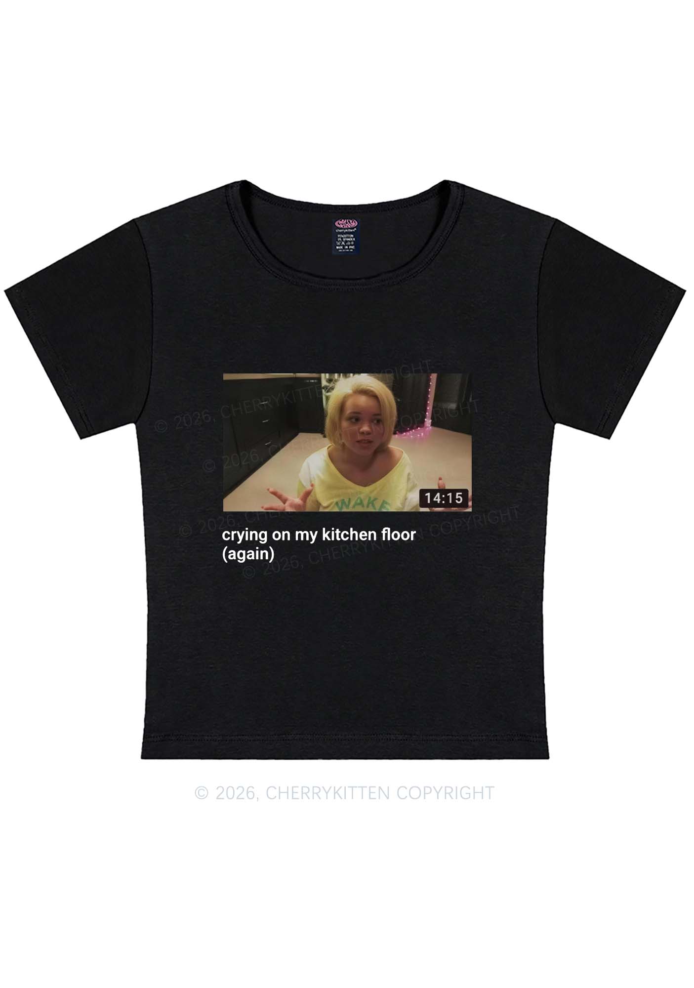Crying On Kitchen Floor Y2K Baby Tee Cherrykitten