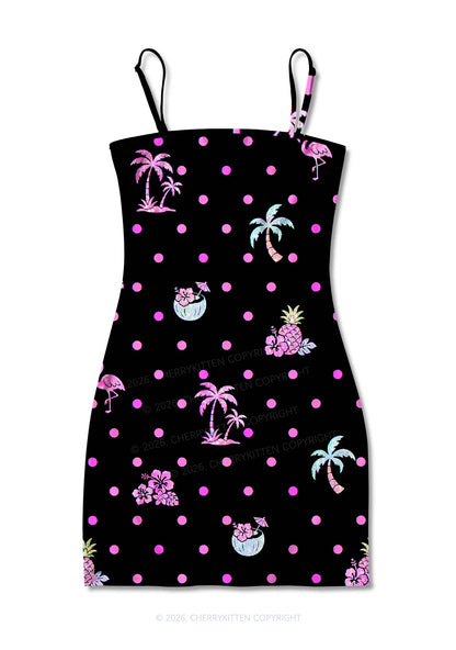 Pink Dots Palm Tree Y2K Print Slip Dress Cherrykitten