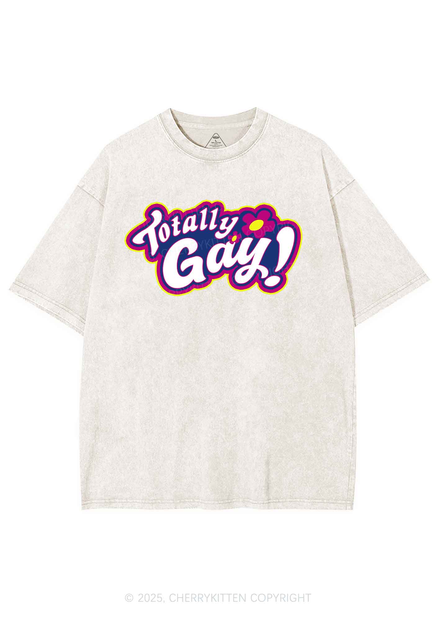Totally Gay Pride Y2K Shirts Washed Tee Cherrykitten