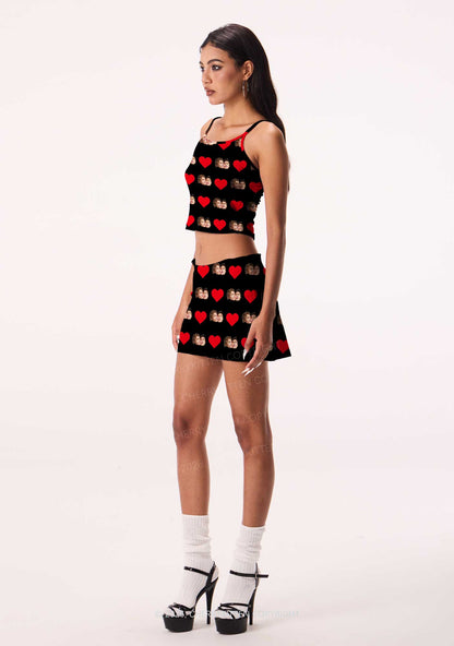 Black Red Heart Gay Couple HR Y2K Print Cami Crop Top Cherrykitten