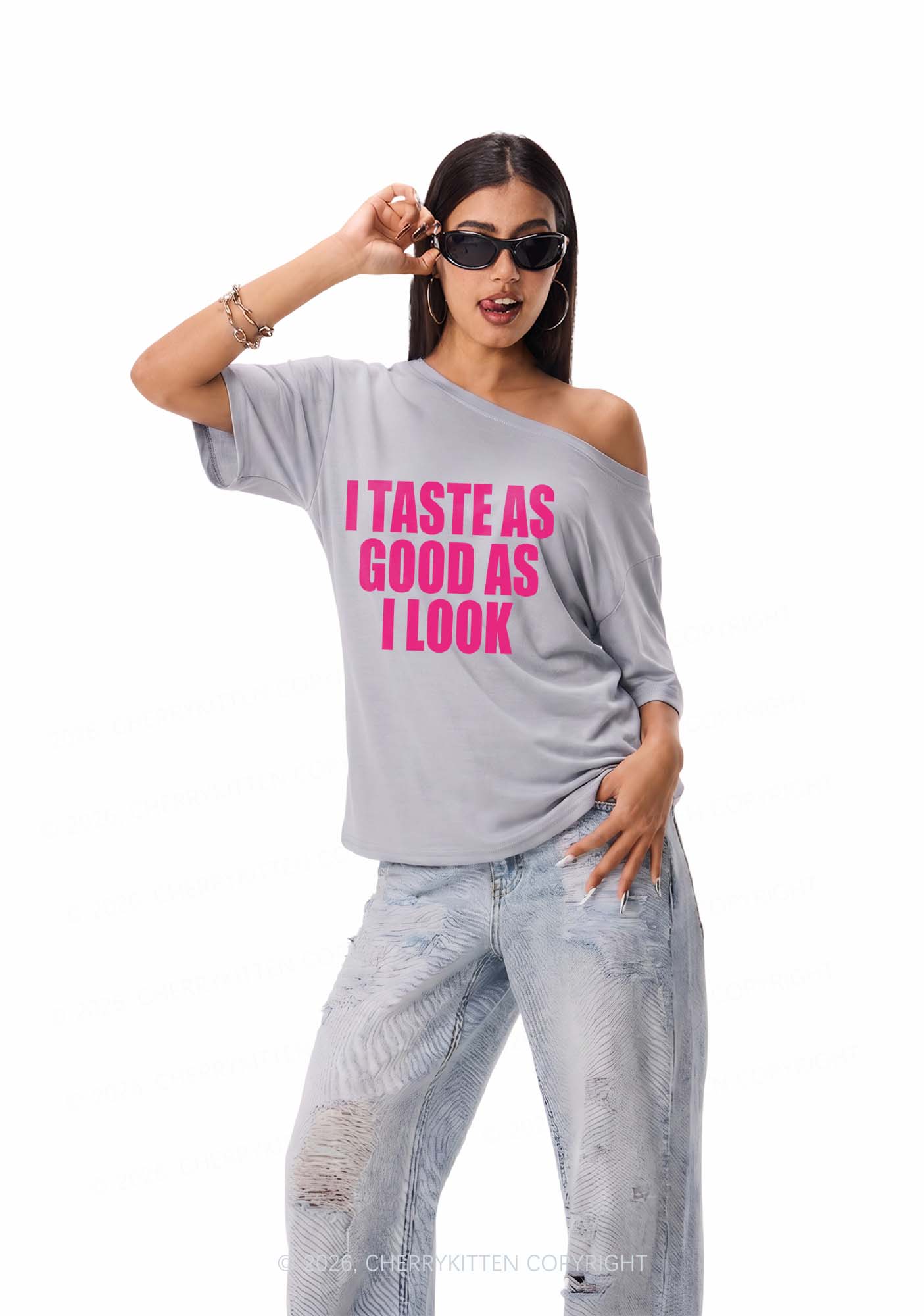 Taste Good Y2K Off Shoulder Tee Cherrykitten