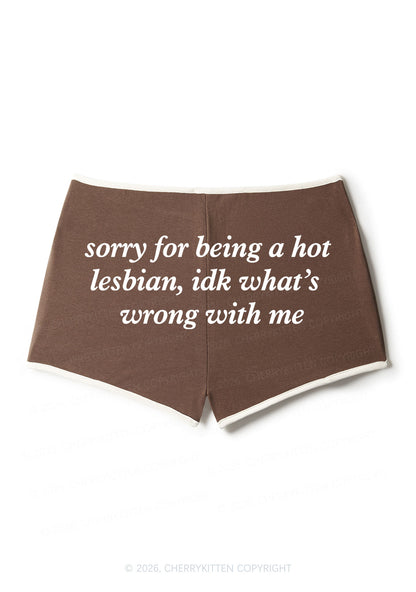 Sorry For Being Hot Lesbian Pride Y2K Booty Shorts Cherrykitten