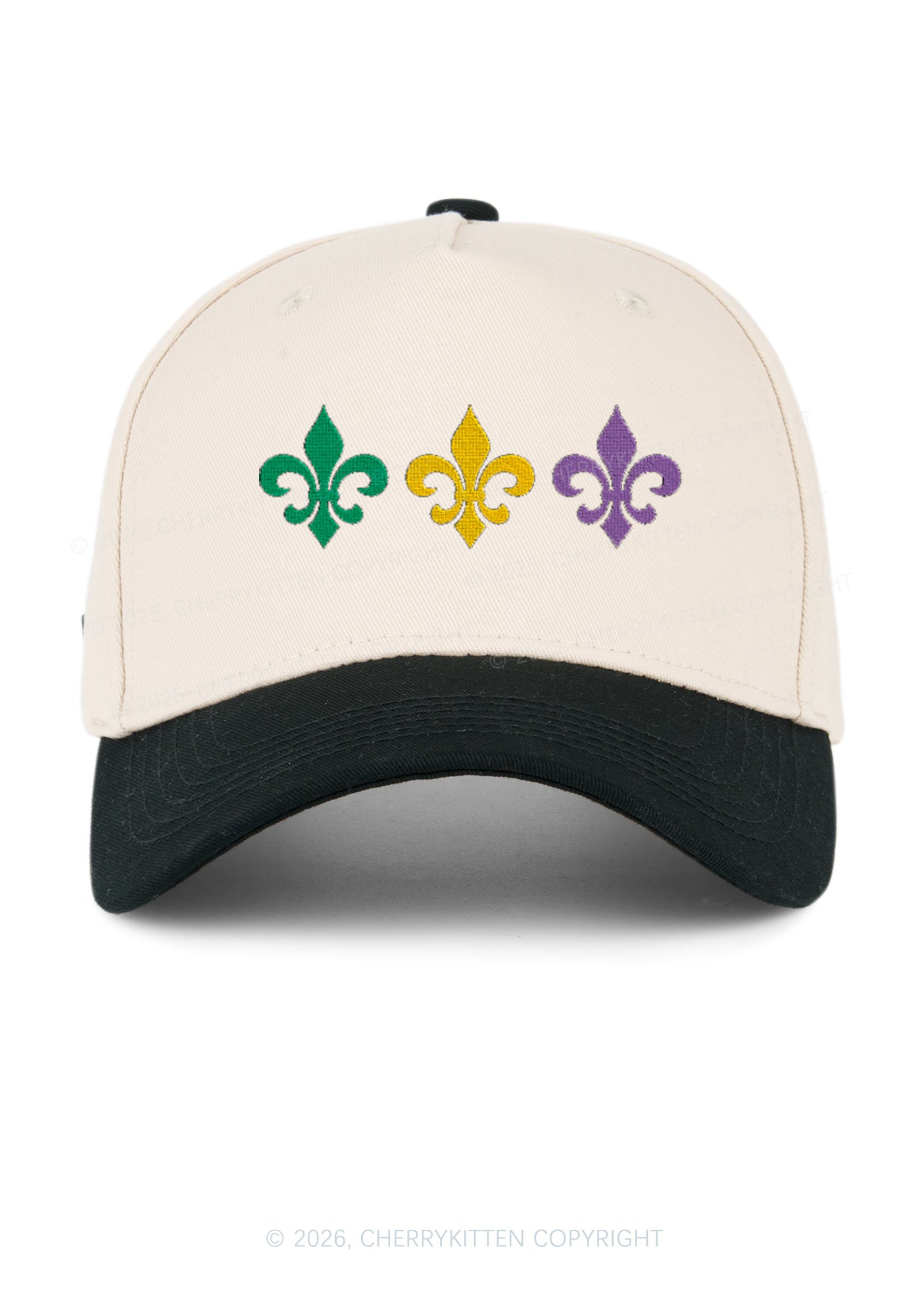 Embroidered Mardi Gras Fleur De Lis Trio Y2K Color Block Baseball Cap Cherrykitten