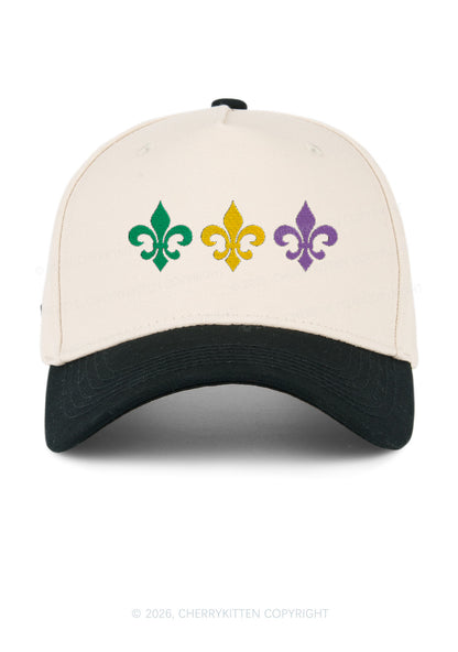 Embroidered Mardi Gras Fleur De Lis Trio Y2K Color Block Baseball Cap Cherrykitten