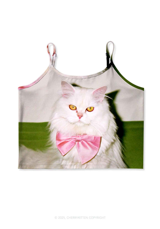 Pink Bow Cat Y2K Print Cami Crop Top Cherrykitten
